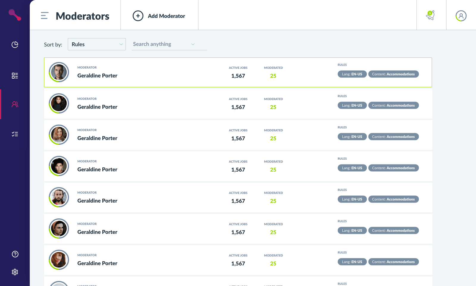 Moderation dashboard showing operational controls for video review workflows